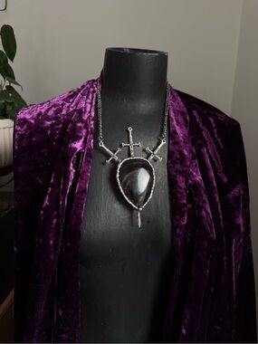 Sword obsidian statement necklace pendant protection jewelry tarot jewelry goth